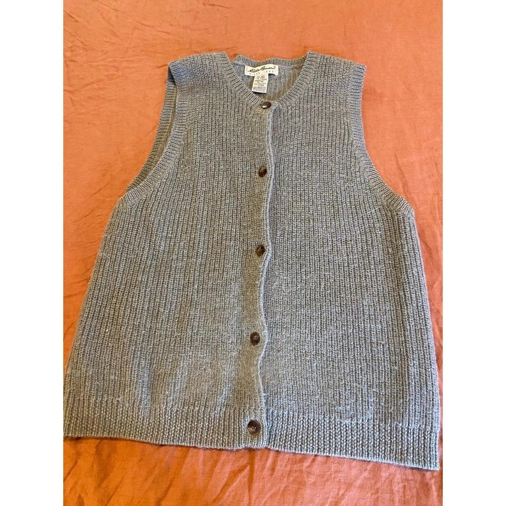 Eddie Bauer Sweater Vest Wool Alpaca Chunky Knit Medium Moss Green Preppy s57